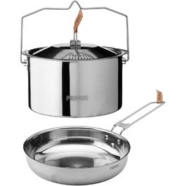 Набір кухонного посуду Primus Outdoor з нержавіючої сталі - Campfire Cookset Small (1.8 л та 17.5 см казанок, 21 см сковорода) для кемпінгу та приготування їжі на вогні та газовій плиті
