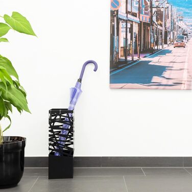 Dönges Maxi Metal Umbrella Stand with Drip Tray & Hooks - Space-Saving, Elegant Black - Ideal for Entryway & Foyer Decoration