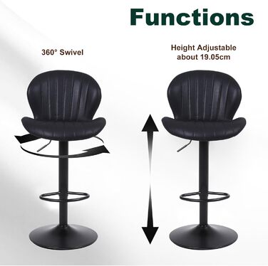 Набір з 2 барних стільців Ralex-Chair Moderne - регульована висота, оббивка з алькантари, чорний колір