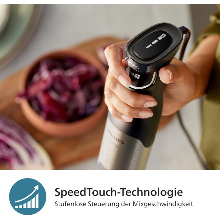Philips 5000 Series Immersion Blender incl. Whisk, Spiralizer, XL Chopper - 1200 W power. ProMix technology. LED speed indicator. Infinite speed setting (HR2684/00) + Whisk, Spiralizer, XL Chopper