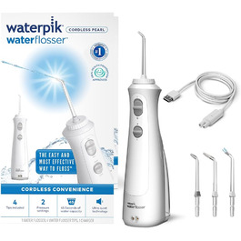 Waterpik Бездротова Іригатор, акумуляторний, електричний для чищення зубів, видаляє наліт, для дому та подорожей - Білий
