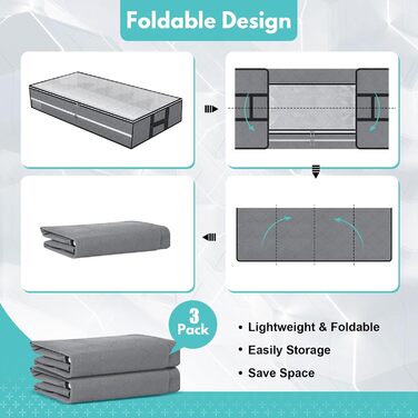 Органайзер для зберігання під ліжком GARPROVM 96L (3 шт.) - 104x50x18 см, для постільної білизни, ковдр, одягу