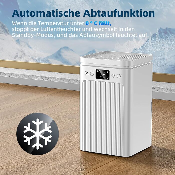 Електричний осушувач повітря 2.2L, портативний, тихий, з таймером 2-12H, 7 кольорів підсвічування, автоматичне відключення, для спальні, підвалу, ванної кімнати (білий)