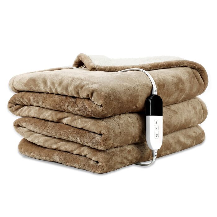 Електрична ковдра COZYTY 150x200 см з таймером та захистом від перегріву, фланель, 6 режимів нагріву, машинне прання (Бежева)