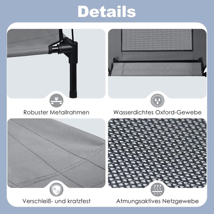 Підвищене ліжко для собак UISEBER 92x76x92 см, Outdoor з дахом, для великих собак до 50 кг, водонепроникне, сіре+чорне 【L】