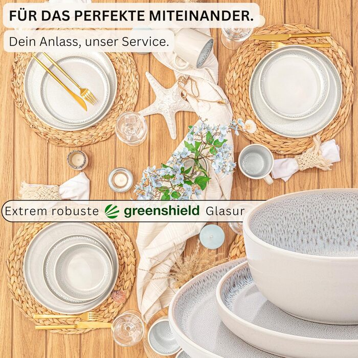 Набір посуду SÄNGER Kreta 24 частини, 6 осіб, керамічний посуд, блакитний з кремовим, VALUE COLLECTION