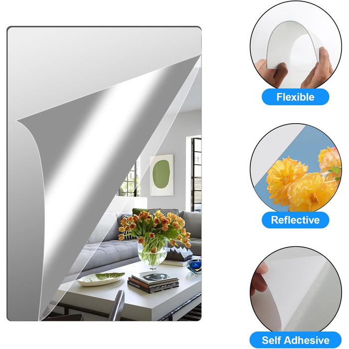 4 самоклейні дзеркала, 20 x 30 см, акрилові дзеркала для стін, школи, дому, вітальні, ванної, спальні