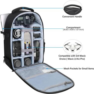 MOSISO Рюкзак для фотокамери, водонепроникний, з кріпленням для штатива, для Canon/Nikon/Sony, 15-16 дюймів, Чорний