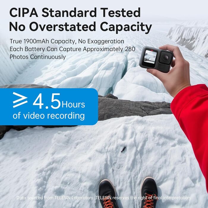 Telesin 2 шт. акумулятори Enduro + зарядний пристрій для GoPro Hero 13 Black. Запасні акумулятори з швидкою зарядкою, сумісні з GoPro 13 Black. Комплект: 2 акумулятори + 1 зарядний пристрій