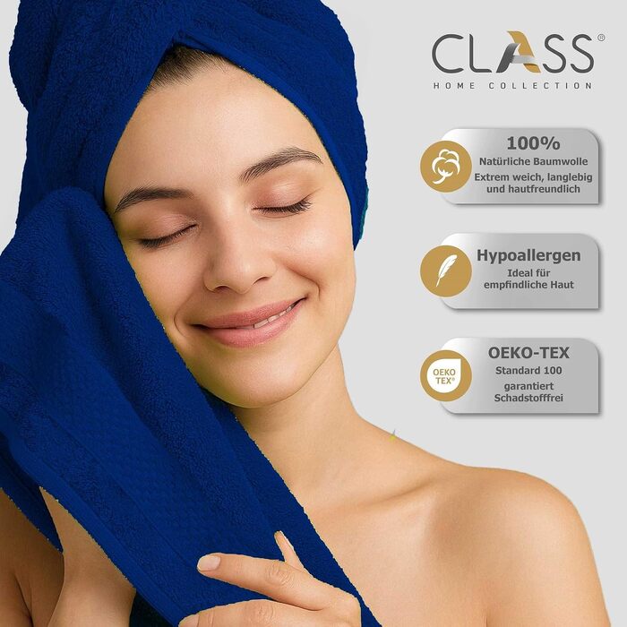 Набір рушників для рук Class Home Collection Ftee, 100% бавовна, м'які та гігроскопічні, Royalblau (королівський синій), 30x50 см, 10 шт.
