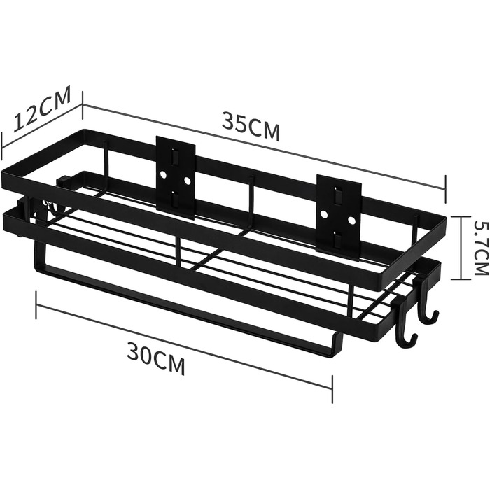 Настінна полиця для спецій та кухонного приладдя, 35 см, чорна