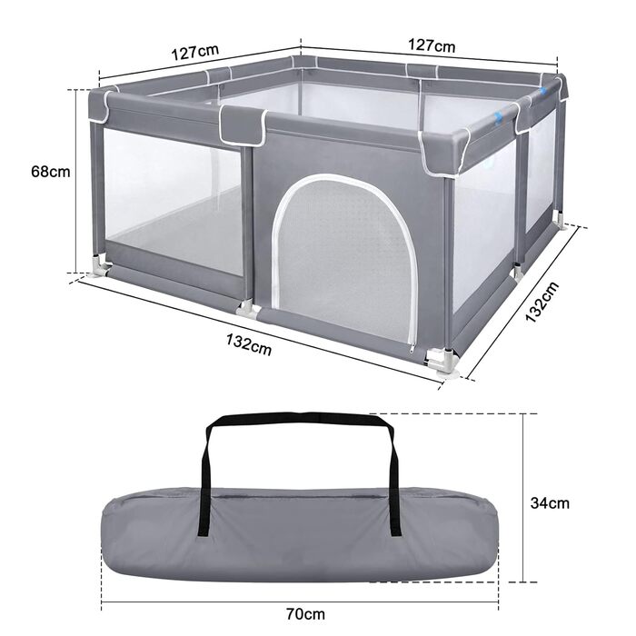 YUENFONG Playpen, Baby Gate, Child Safety Enclosure, XXL Child Safety Play Area, Protective Fence, Crawling Fence for Children, with Non-Slip Base and Breathable Mesh, Dark Grey, 180x200x68cm