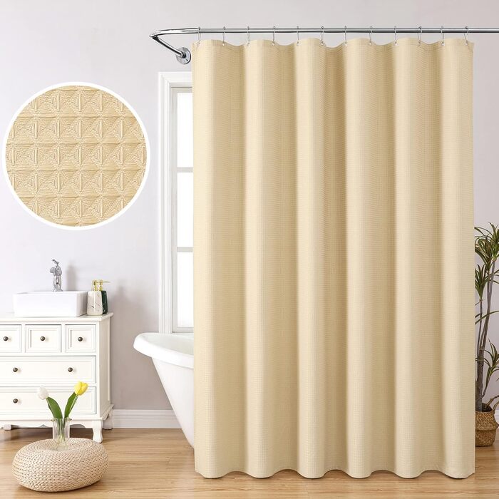 Драбина для душу велика, білий душовий завіс, вафельна текстура, тканина, міцний, готельна якість, для ванної кімнати, 183x244 см, водонепроникний, пральний, комплект (1 шт.)