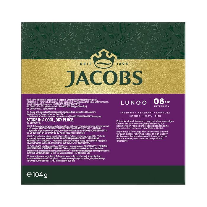 Кавові капсули Jacobs Lungo Intenso для Nespresso, інтенсивність 8/12, мегапакет XXL (200 капсул)