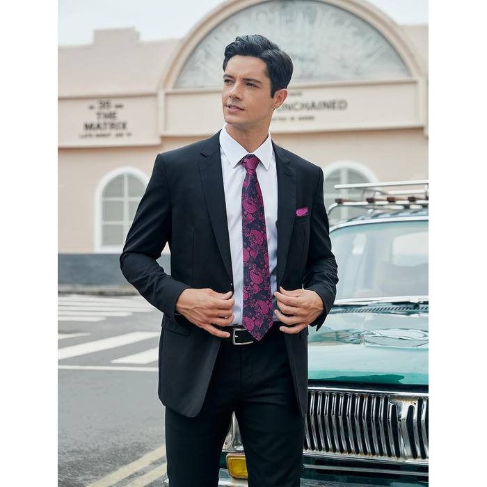 HISDERN Комплект краваток для чоловіків (3 шт.) Класичні, елегантні краватки та нагрудний хустинка з шовку. Ідеально для весіль та свят. Універсальний розмір.