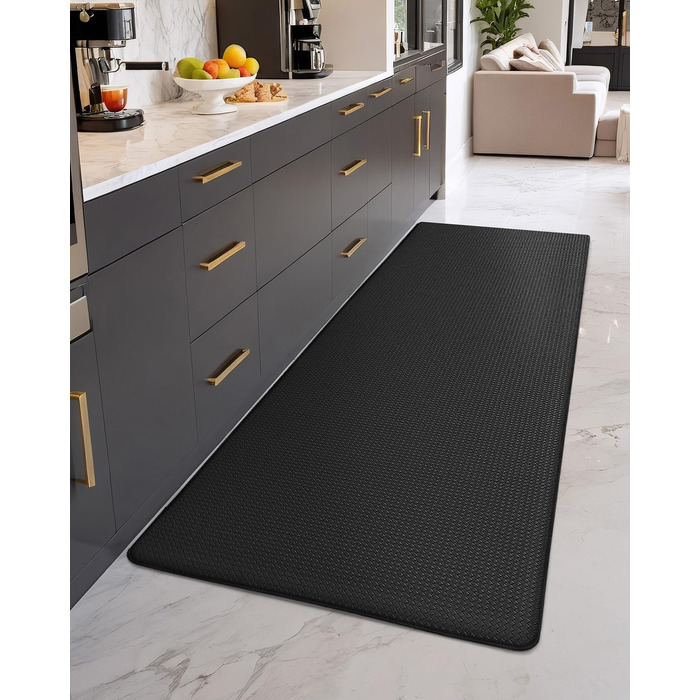 Килимок на кухню COLOR&GEOMETRY 44x150 см, неслизький, PVC, водо- та оліостійкий, з гумовою основою, для кухні, пральні, коридору (Чорний, 60x180 см, прямокутний)