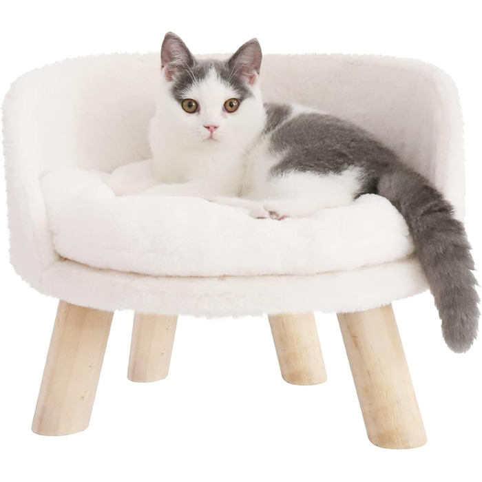Luxury Cat Sofa, Large Cat Sofa, Cat Chair, Cat Stool, Elevated Cat Bed with Cat Cushions, Pet Sofa, Dog Sofa for Small Dogs, 40cm beige
