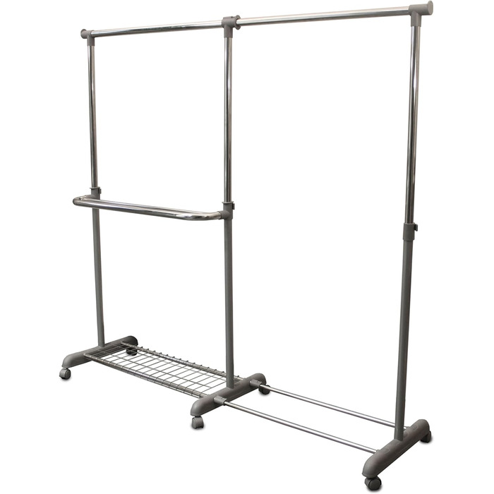 GERSO Extendable Clothes Rack Telescopic Wardrobe Clothes Rail with Wheels Market Stall Stand Grey