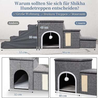 Сходинки для собак Upgrade XL, сірі, 90x35x43 см, 3 сходинки, для великих собак, котів, ліжка, дивана