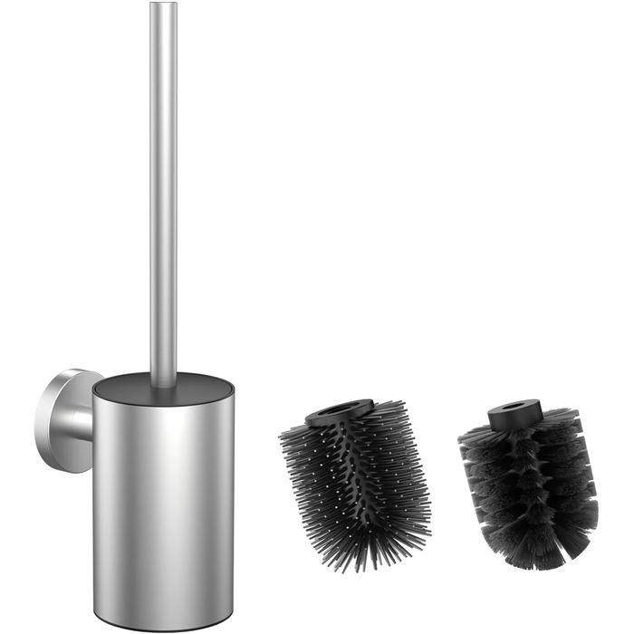 Набір для чищення унітазу WAVEWO з кріпленням на стіну, силіконова щітка та тримач, квадратна щітка з нержавіючої сталі 304, 2 насадки (кругла срібляста)