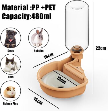 Автоматичний поїльник для собак у клітку, 480 мл, антиперелив, фонтанчик для собак, котів та кроликів (Помаранчевий)