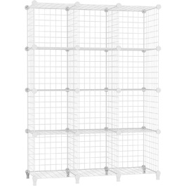 AWTATOS Regal 12 Regal Wire Cube Stackable Shelf Cube DIY Metal Grid Shelf Cube Bookshelf Cube Shelf With Doors For Living Room, Bedroom, Bathroom USCIH12BE (Large, White)