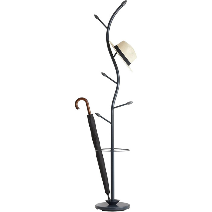 IDIMEX Coat Rack Wardrobe Stand Triana with 6 Coat Hooks and Umbrella Stand, White Lacquered (Grey)
