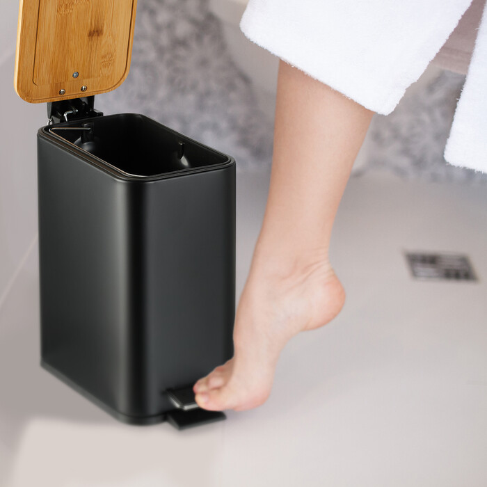 Relaxdays Waste Bin 5 l with Bamboo Lid