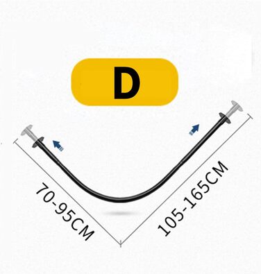 Штанга для душової завіси L-подібної форми, розширювана, з нержавіючої сталі 304, без свердління, для ванної кімнати/ванни, чорна (70-95 см x 105-165 см)