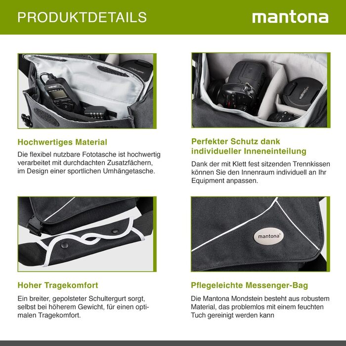 Сумка для фотоапарата Mantona Mondstein SLR чорно-біла (Messenger Bag, універсальна)