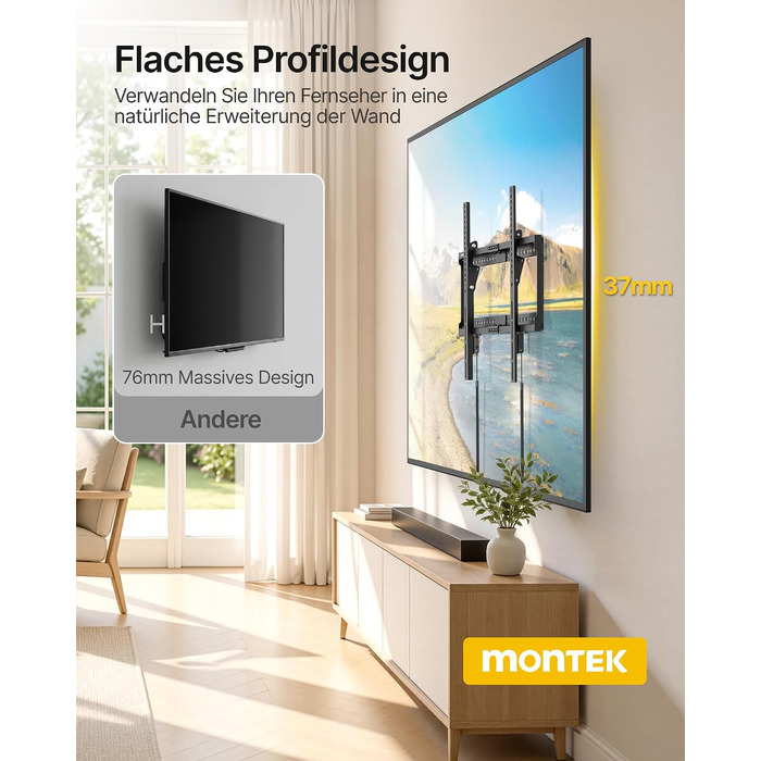 Настінний кронштейн для телевізора monTEK Ultra Flach (37-86 дюймів), до 75 кг, нахильний, VESA до 600x400 мм, для бетонних та дерев'яних стін