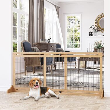 PawHut Wooden Pet Gate - Extendable Dog Barrier with Footrest, Freestanding Safety Gate for Stairs, Fireplace, Oven - 104-183 x 36 x 69 cm