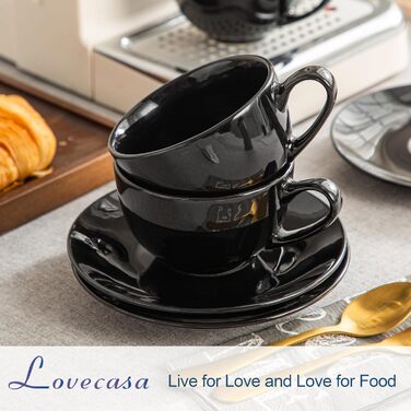 Сервіз кавово-чайний LOVECASA Serie Sweet, порцеляновий на 6 осіб, чашка для капучино 230 мл, чорний