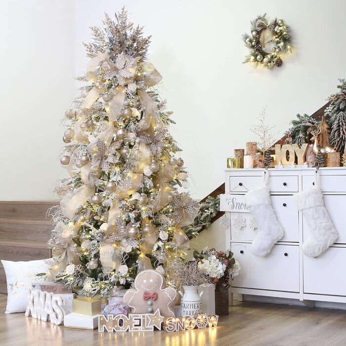 Набір прикрас на ялинку Sea Team 60 мм, 30 шт. з зображенням ялинки та блискітками, колір шампань