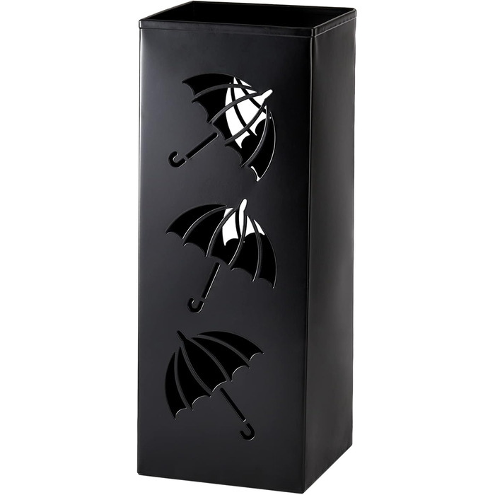 Metal Umbrella Stand - Square Design for Entryway - 16x16x42cm - Black