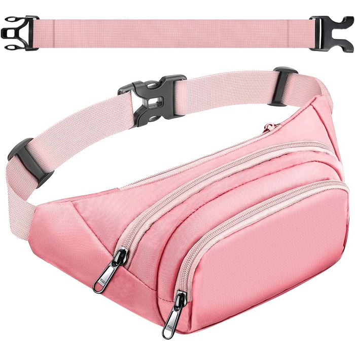 Жіноча/Чоловіча поясна сумка 4 Taschen, велика місткість, водонепроникна, для iPad mini та iPhone 12 Pro Max, для спорту (рожевий)