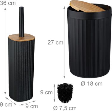 Набір для ванної кімнати Relaxdays, 6 предметів: аксесуари для ванної з пластику та бамбуку, повний набір, білий/натуральний (чорний/натуральний)