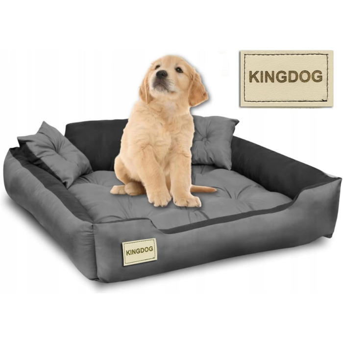 KingDog Microfiber Dog and Cat Bed with Two Cushions, Dog Cushion, Dog Basket, Pet Bed, Washable, Waterproof Material (Inner Dimensions: 40x30cm / Outer Dimensions: 55x45cm, Grey/Black)