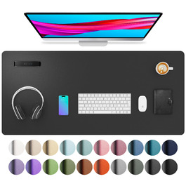 Офісний килимок для миші Aothia з натуральної шкіри, 91x43 см, чорний - захист столу, підкладка для ноутбука