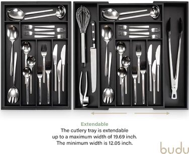 Органайзер для кухонних ящиків Besteckkasten #47 (глибина 47 см) з бамбука, чорний - висувний, система організації для столових приборів