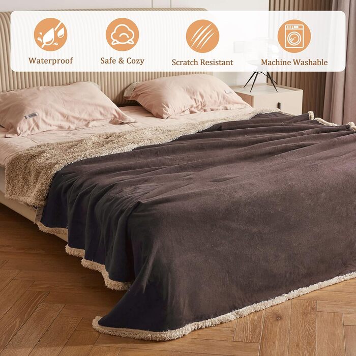 Водонепроникний килимок для собак Kritter Planet, м'який плед для собак, захист дивану та авто, 120x150 см, коричневий/туапе