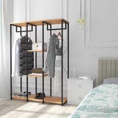 WOLTU XXXL Clothes Rack Freestanding with Shelf, Clothes Rail Wardrobe, Open Clothes Rod with Shoe Shelf for Bedroom, Wood and Steel, Black + Light Oak