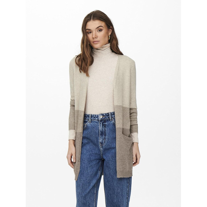 Жіноча в'язана кофта ONLQUEEN M, смугаста / бежево-димний