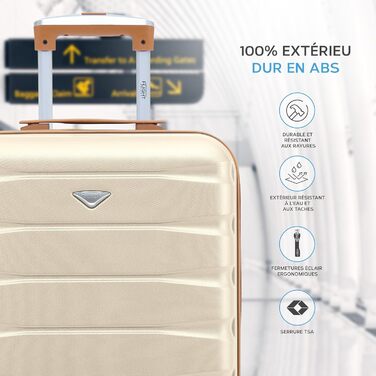 Чоткий валіза Flight Knight 4-колісний, жорсткий, ручна поклажа, 56x45x25 см (TSA), кремовий/бежевий