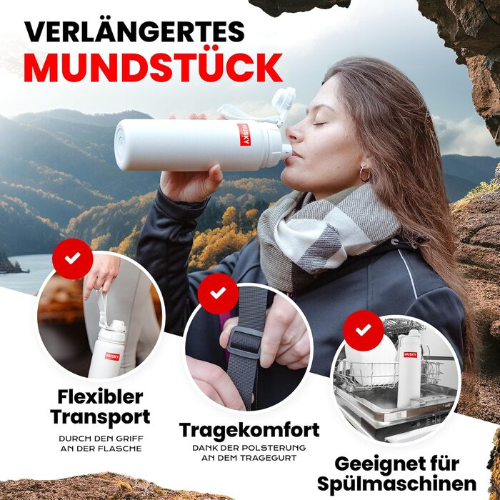 Stainless Steel Water Bottle with FREE Carry Bag - 700ml - BPA-Free, Leakproof and Dishwasher Safe Thermo Insulated Bottle - Thermos Flask double-walled, Sports, Outdoor (700 ml, White Edition)