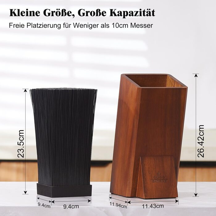 ENOKING Knife Block without Knives, Acacia Wood Knife Block, Knife Holder with Removable Plastic Bristles, Universal Wood Knife Block for the Kitchen Counter