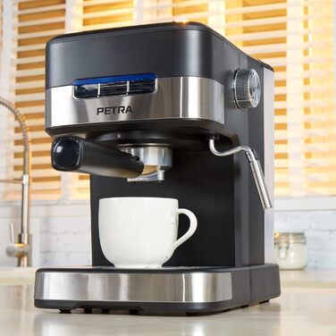 Petra Coffee Machine Barista Pro 1.5L, Semi-Automatic Espresso Machine with Milk Frother, Small Coffee Machine for Espresso & Cappuccino, Coffee Machine 15 Bar, 850W
