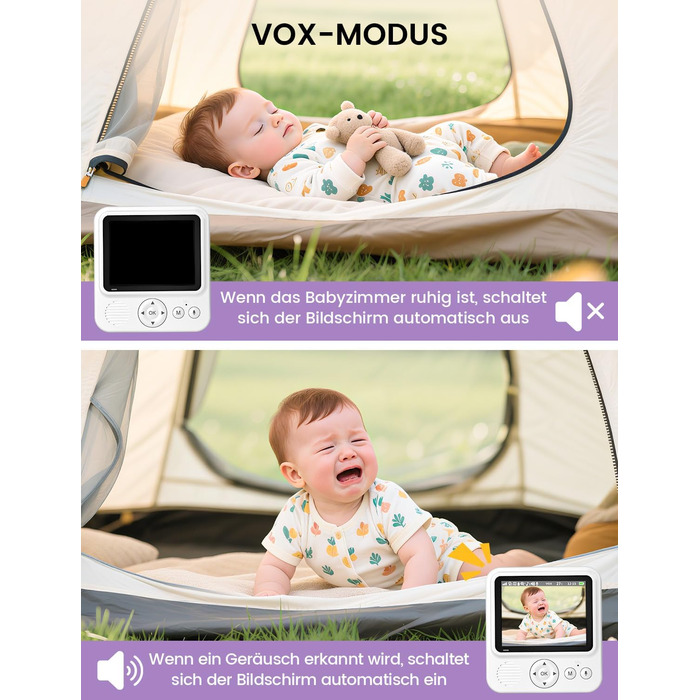 Дитячий відеоняня OBVHNUA з камерою 720p IPS, 2.8' екраном, акумулятором 2000mAh, цифровим зумом, функцією VOX, двостороннім аудіо, нічним баченням, контролем температури та колисковою