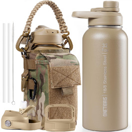 OneTigris Stainless Steel Water Bottle, 0.9L High Capacity, Insulated Sports Bottle for Cycling, Camping, Yoga, Gym, Softair, 32oz (Camo)
