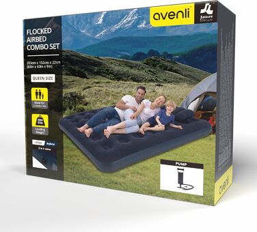 Надувний матрац для кемпінгу AVENLI з 2 подушками та насосом для 2 осіб (203x152x22 см) - зручне ліжко для відпочинку та подорожей